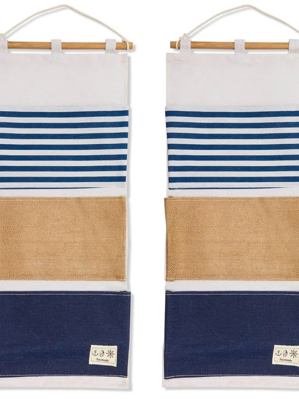 Nautical Stripe Hanging Wall Organizer in Blue and Tan